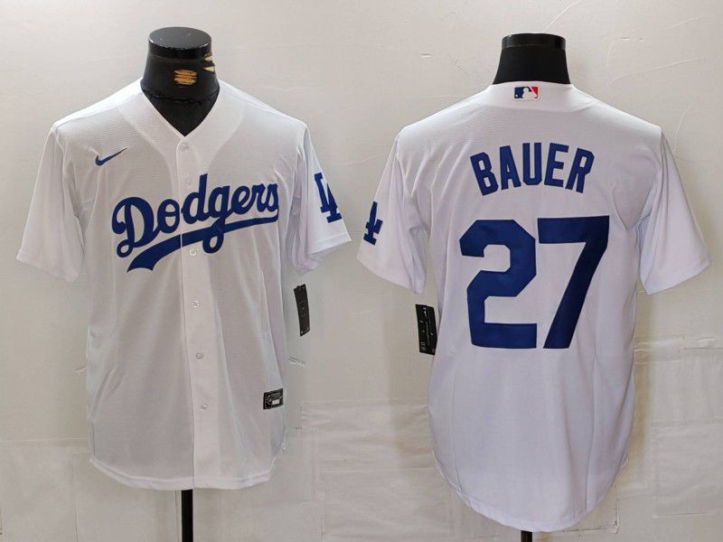 Men Los Angeles Dodgers #27 Bauer White Game 2024 Nike MLB Jersey style 713